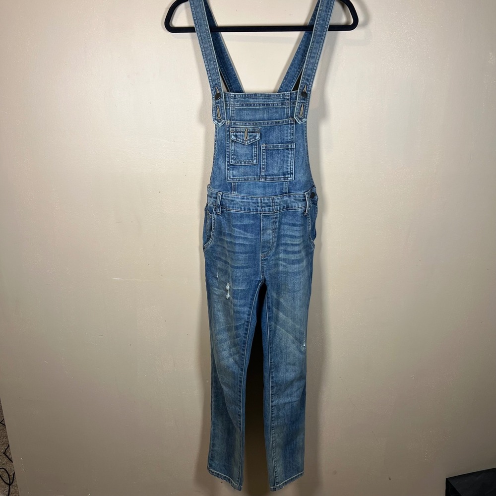 Free People Denim Overalls M Wash Distressed Slim Leg Size 25